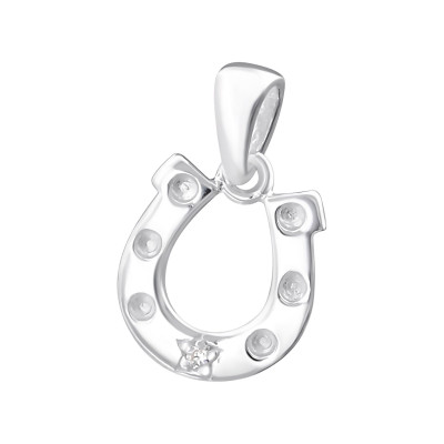 Horseshoe Sterling Silver Pendant with Cubic Zirconia