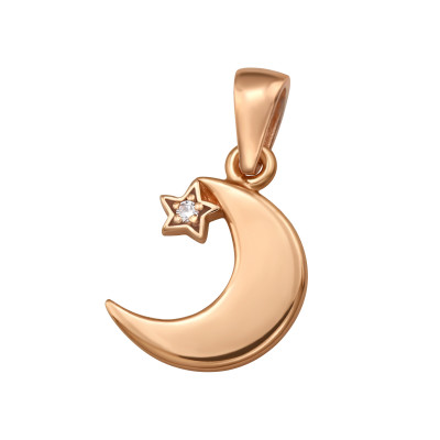 Silver Crescent Moon Pendant with Cubic Zirconia