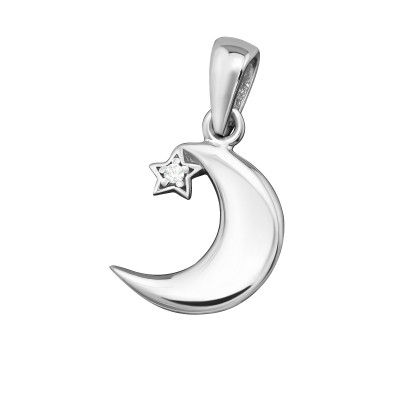 Silver Moon Pendant with Cubic Zirconia