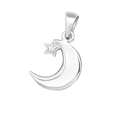 Silver Crescent Moon Pendant with Cubic Zirconia