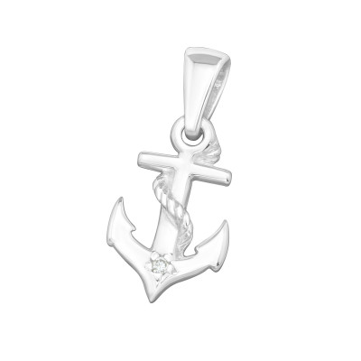 Silver Anchor Pendant with Cubic Zirconia