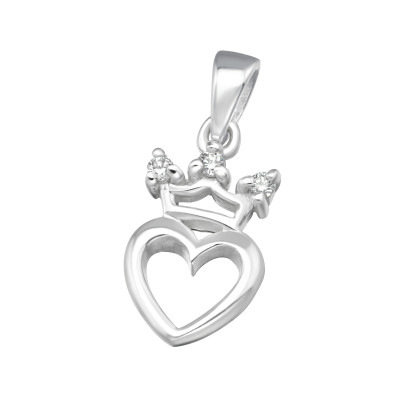 Silver Crowned Heart Pendant with Cubic Zirconia