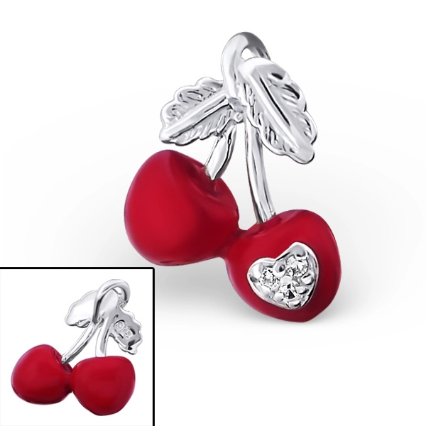 Cherry Sterling Silver Pendant with Cubic Zirconia and Epoxy