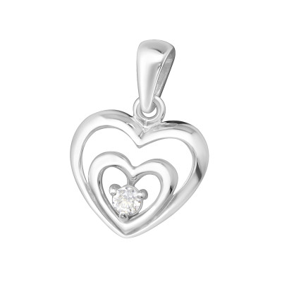 Silver Double Heart Pendant with Cubic Zirconia