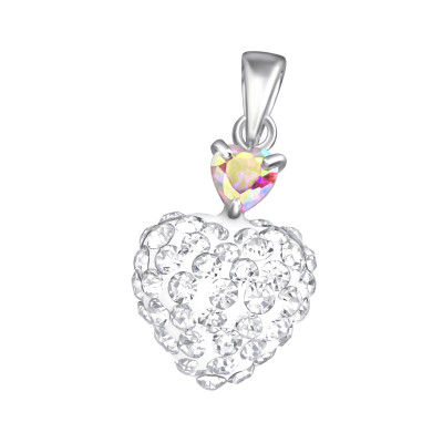 Doulble Heart Sterling Silver Pendant with Cubic Zirconia and Crystal