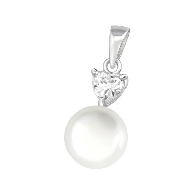 Heart Sterling Silver Pendant with Cubic Zirconia and Pearl