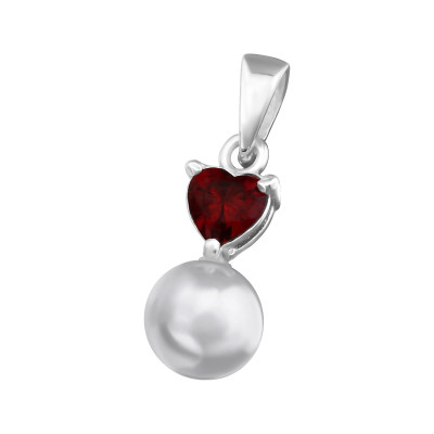 Silver Heart Pendant with Cubic Zirconia and Synthetic Pearl