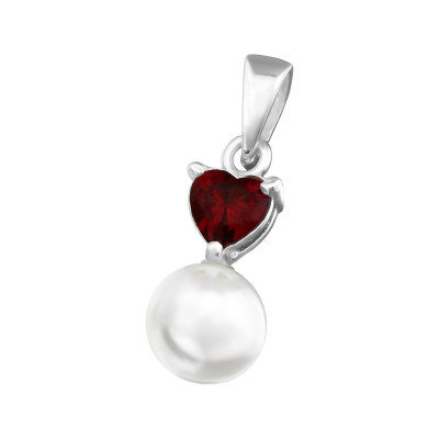 Silver Heart Pendant with Cubic Zirconia and Synthetic Pearl