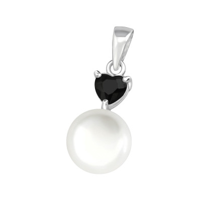 Silver Heart Pendant with Cubic Zirconia and Synthetic Pearl