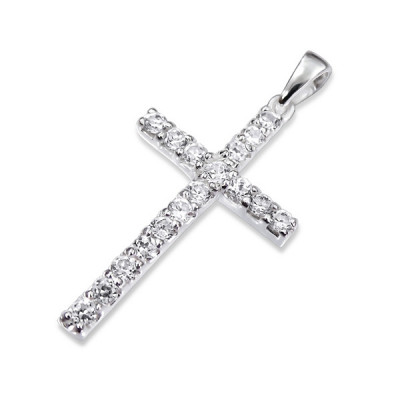 Cross Sterling Silver Pendant with Cubic Zirconia