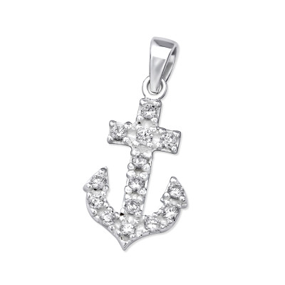 Anchor Sterling Silver Pendant with Cubic Zirconia