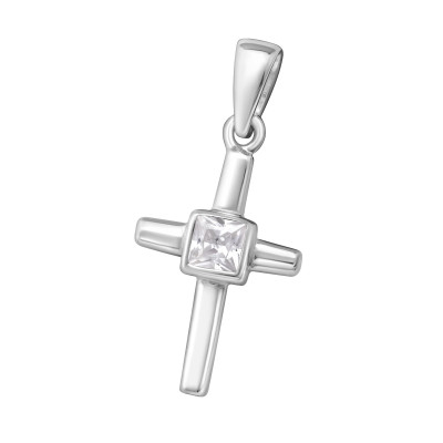 Silver Cross Pendant with Cubic Zirconia