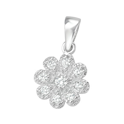 Silver Flower Pendant with Cubic Zirconia