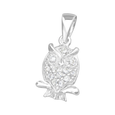 Silver Owl Pendant with Cubic Zirconia