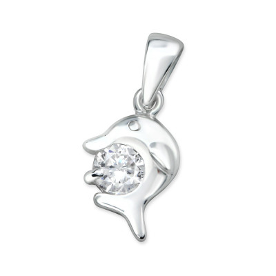 Silver Dolphin Pendant with Cubic Zirconia
