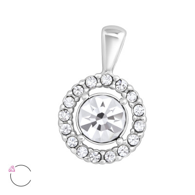 Silver Round Pendant with Crystal