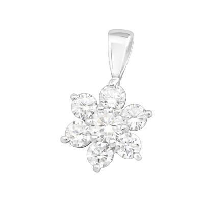 Silver Flower Pendant with Cubic Zirconia