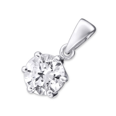 Round Sterling Silver Pendant with Cubic Zirconia