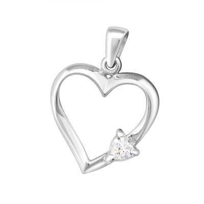 Silver Heart Pendant with Cubic Zirconia