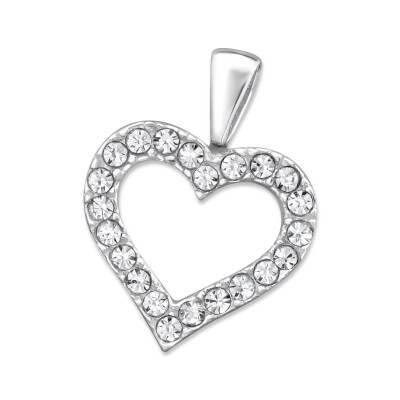 Silver Open Heart Pendant with Crystal