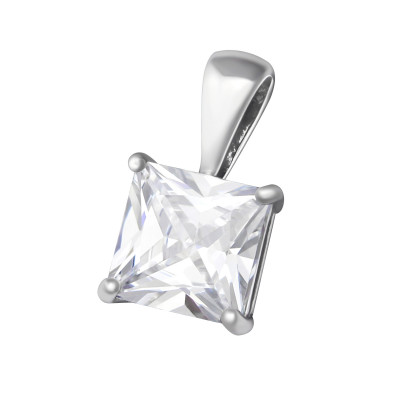 Square Sterling Silver Pendant with Cubic Zirconia