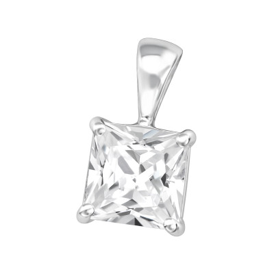 Silver Square Pendant with Cubic Zirconia