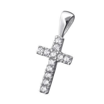 Cross Sterling Silver Pendant with Cubic Zirconia