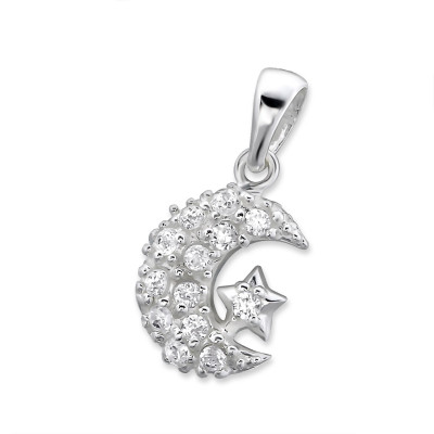 Moon Sterling Silver Pendant with Cubic Zirconia