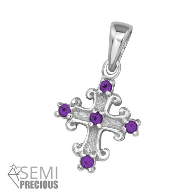 Silver Cross Pendant with Semi Precious