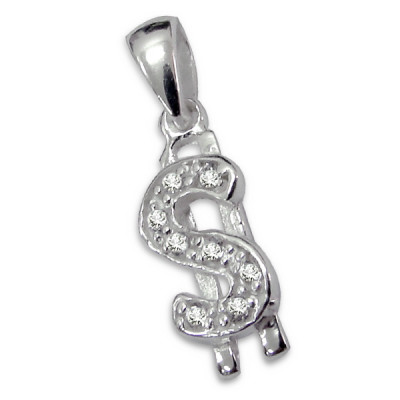 Dollar Sign Sterling Silver Pendant with Cubic Zirconia