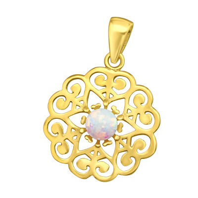 Silver Flower Pendant with Synthetic Opal