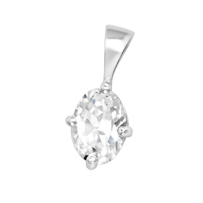 Silver Oval Pendant with Cubic Zirconia