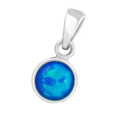 Silver Round Pendant with Opal