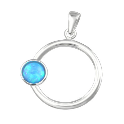 Silver Round Pendant with Opal