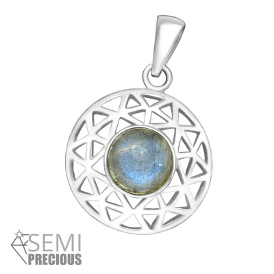 Silver Round Pendant with Semi Precious Natural Stone