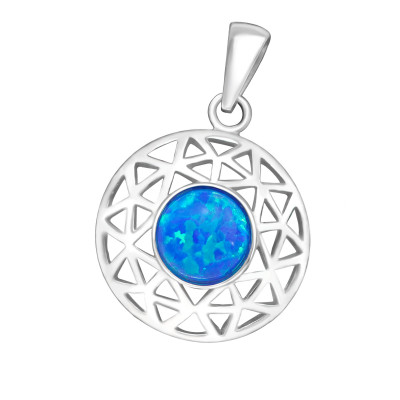 Silver Round Pendant with Opal