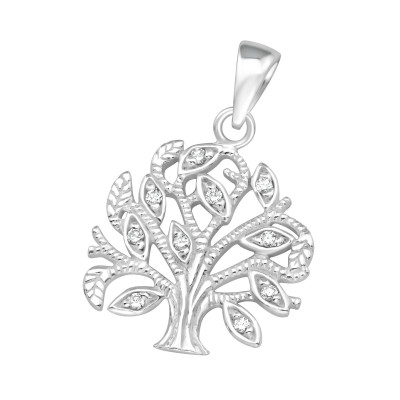 Silver Tree Of Life Pendant with Cubic Zirconia