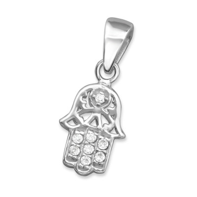 Silver Hamsa Pendant with Cubic Zirconia