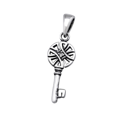 Silver Key Pendant with Cubic Zirconia