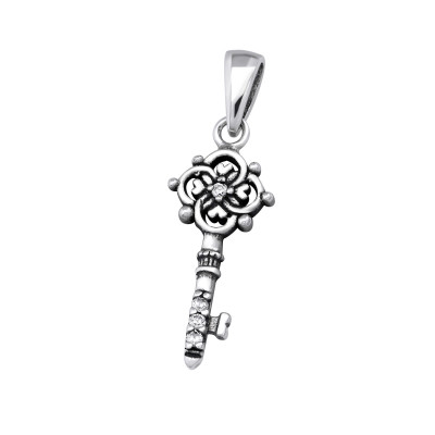 Silver Key Pendant with Cubic Zirconia