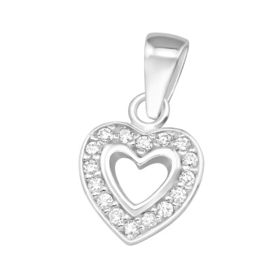 Silver Heart Pendant with Cubic Zirconia