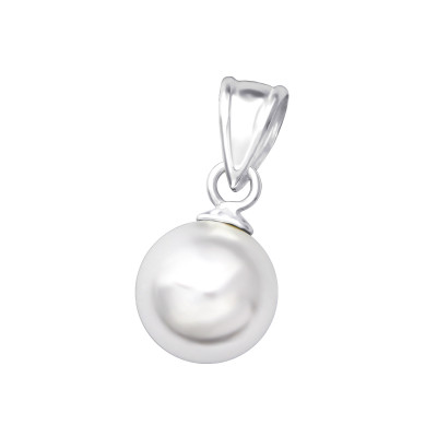 Silver Round 8mm Pendant with Glass Pearl