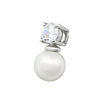 Silver Classic Pendant with Cubic Zirconia and Synthetic Pearl