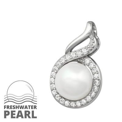 Pear Sterling Silver Pendant with Cubic Zirconia and Pearl