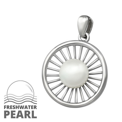 Round Sterling Silver Pendant with Pearl