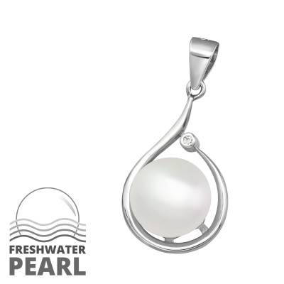 Pear Sterling Silver Pendant with Cubic Zirconia and Pearl