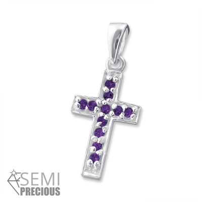 Cross Sterling Silver Pendant with Semi Precious