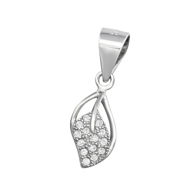 Leaf Sterling Silver Pendant with Cubic Zirconia