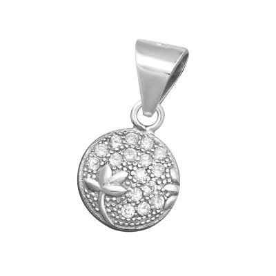 Round Sterling Silver Pendant with Cubic Zirconia