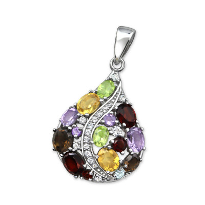 Multi Color Sterling Silver Pendant with Semi Precious